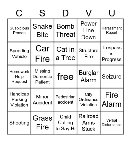 SWRCC CALL TAKE BINGO Card