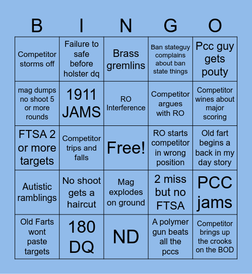 USPSA BINGO Card