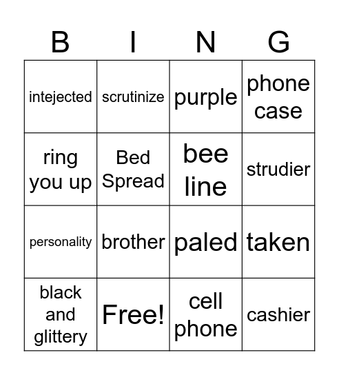 The Missing Cell Phone Bingo Card