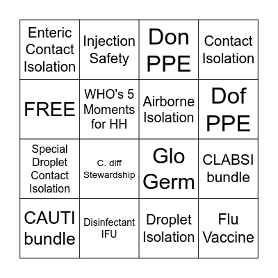 International Infection Prevention Week BINGO Card