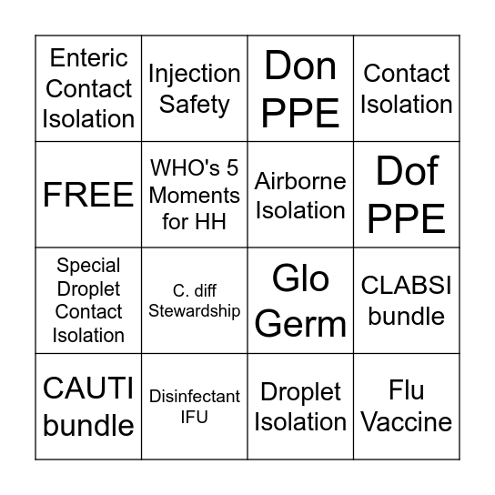 International Infection Prevention Week BINGO Card