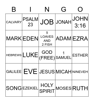 BIBLE BINGO Card