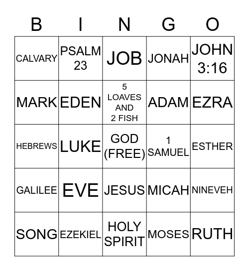 BIBLE BINGO Card