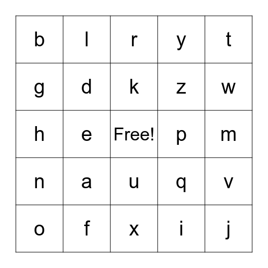 Letter Sounds Bingo Card