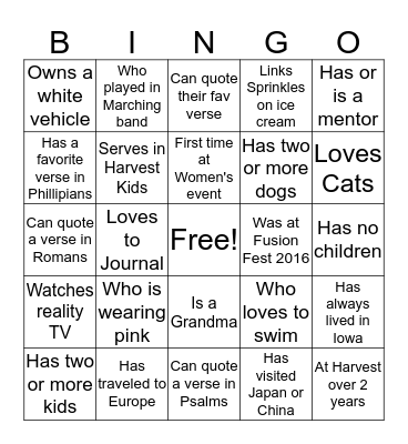 Girlfriend  Bingo Card