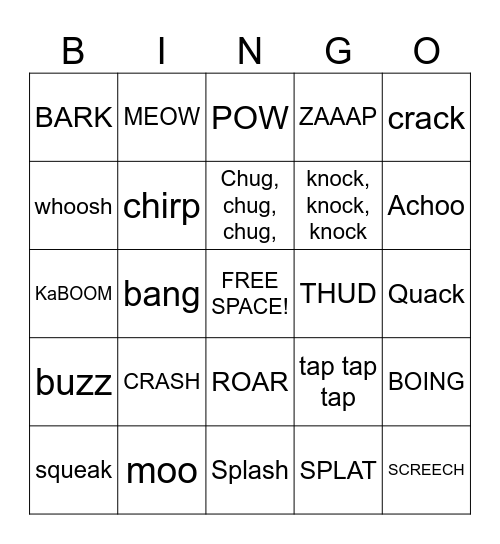 Onomatopoeia Bingo Card