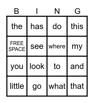 ARI'S SIGHT WOLRDS GAME 2 Bingo Card