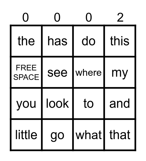ARI'S SIGHT WOLRDS GAME 2 Bingo Card