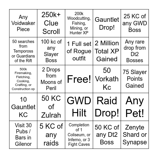 RNGWho Solo Weekend Bingo Card