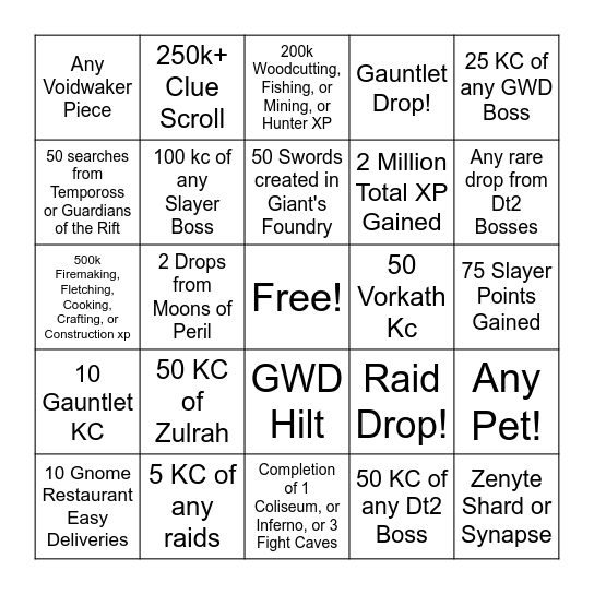 RNGWho Duo Weekend Bingo Card