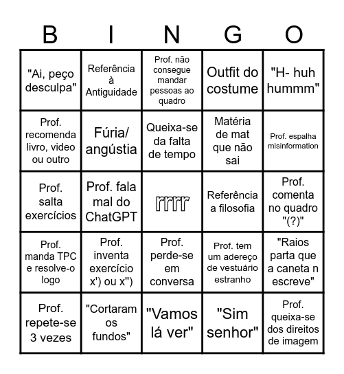 Aulas PB de CDI do Prof. António Serra Bingo Card