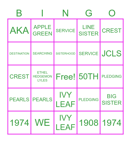 Golden Sorors of Alpha Delta 1974/75 Bingo Card