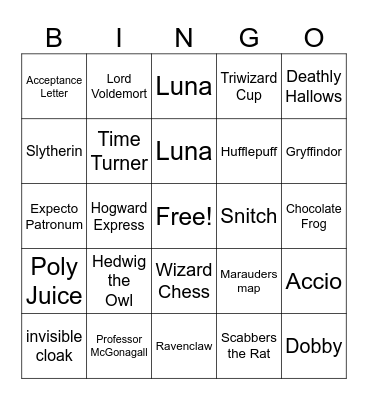 Harry Potter Bingo Card