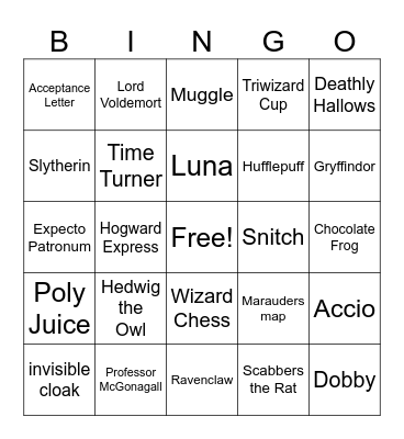 Harry Potter Bingo Card