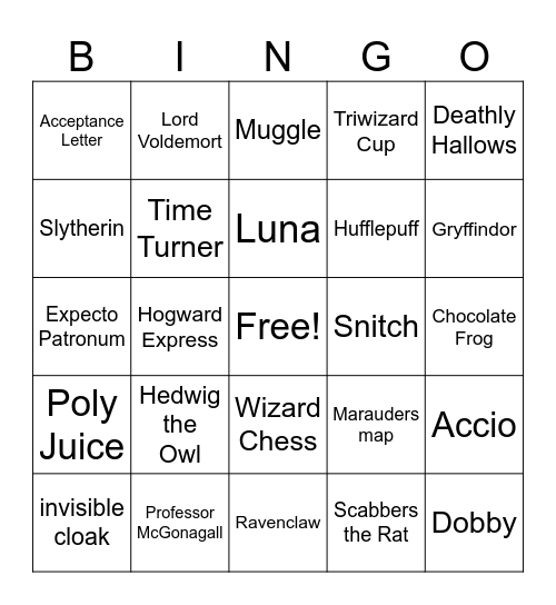 Harry Potter Bingo Card