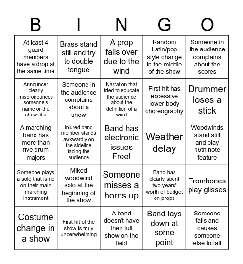 Marching Band BINGO Card