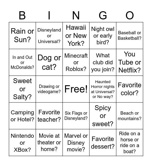 Social Skills Bingo #1 Bingo Card