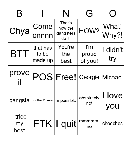 Elizabeth BINGO Card