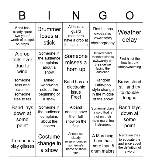 Marching Band BINGO Card