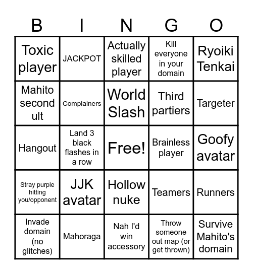 JJS Bingo Card