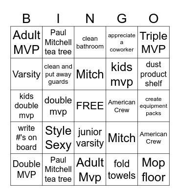 Sport Clips Bingo Card