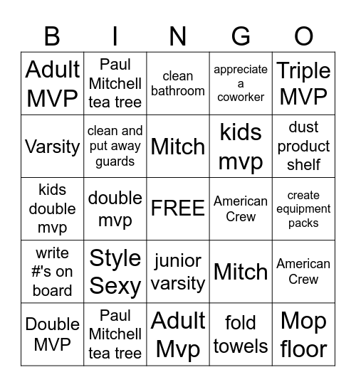 Sport Clips Bingo Card