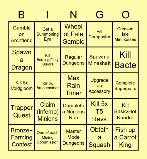 Hypixel Skyblock BINGO Card