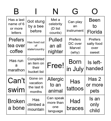 Untitled Bingo Card