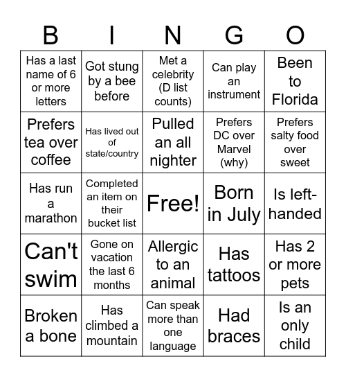 Untitled Bingo Card