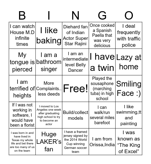 Employee Bingo Card