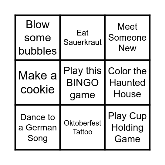 Kids Oktoberfest Bingo Card