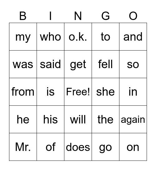 20 Bingo Card