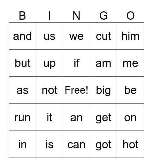 Short Vowel Review Bingo Card