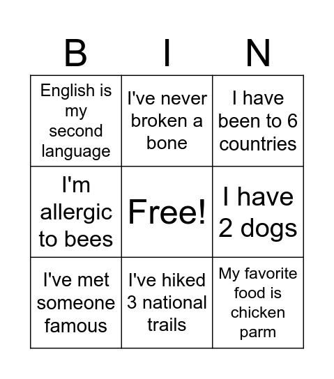 Untitled Bingo Card