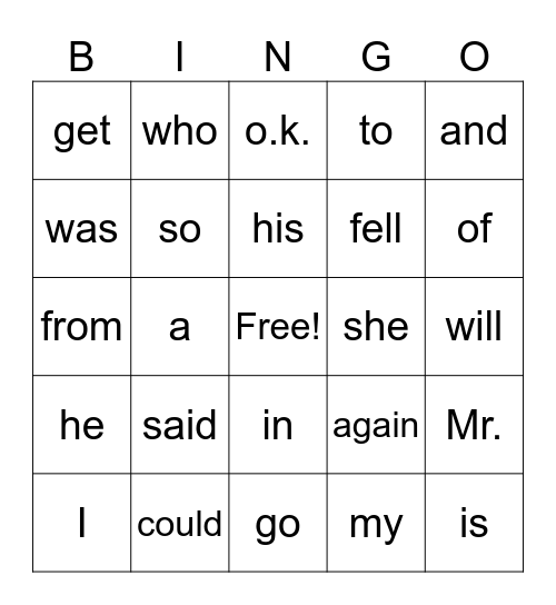 21 Bingo Card