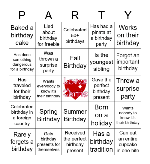 Birthday Bingo! Bingo Card