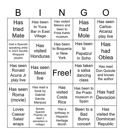 Untitled Bingo Card