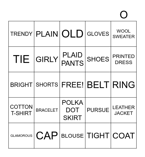 CLOTHES AND STYLES BINGO Card