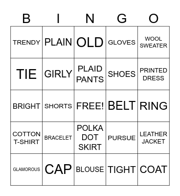 CLOTHES AND STYLES BINGO Card