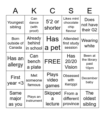 AKCSE Bingo Card