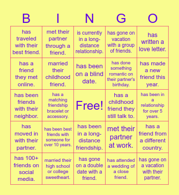 Find someone who Bingo Card