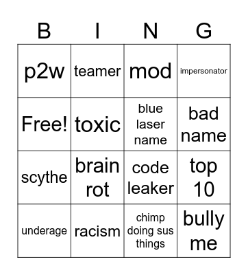 chimp chase bingo Card