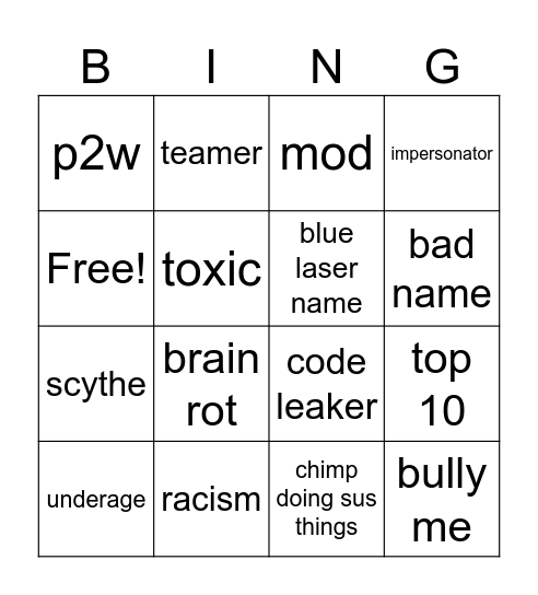 chimp chase bingo Card