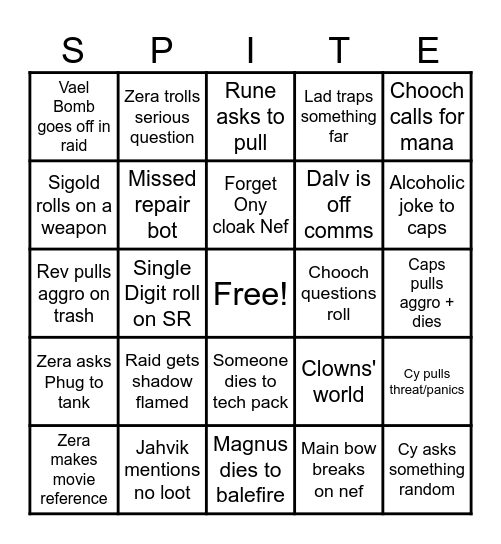 BWL Bingo Card