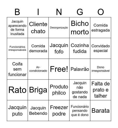 Pesadelo na cozinha Bingo Card