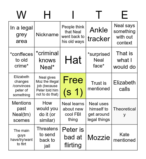 White Collar (Episode 1) Bingo Card