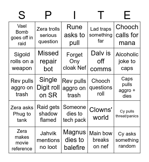 BWL Bingo Card