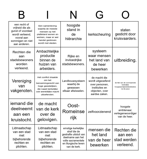 Tijdvak 4 : Tijd van steden en staten Bingo Card