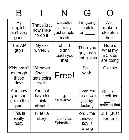 Tactay Bingo Card