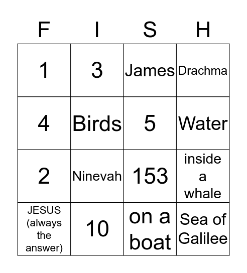 Fishing with Jesus Bingo Card